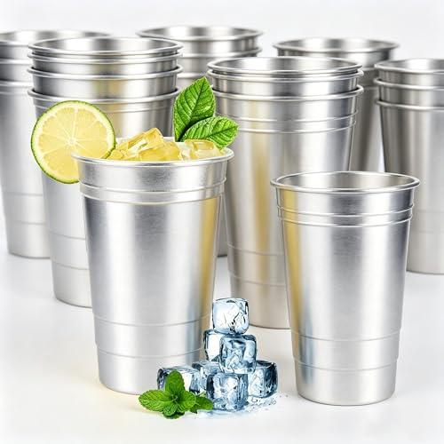 WQSIRYSTP Lot de 8 gobelets en métal de 600 ml / 20 oz - Gobelets de camping en métal pour boissons chaudes et froides - Gobelets empilables pour fête, pique-nique, voyage, passe au lave-vaisselle
