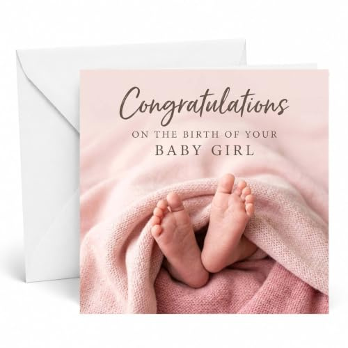 Edition Seidel Premium New Baby Girl Card with Envelope. Newborn Congratulations Card Congratulations on the Birth of Your Baby Girl Baby Feet Photo Motif (EQ178 SW026)