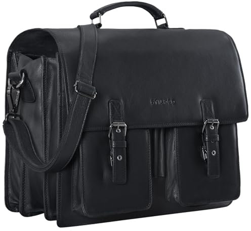 STILORD 'Anton' Aktentasche Leder XL Schwarz Vintage Lehrertasche Laptopfach 15,6 Zoll große Ledertasche zum Umhängen Trolley aufsteckbar