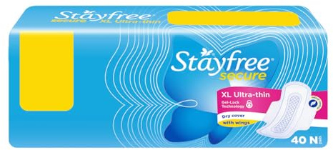 Stayfree Secure XL Ultra Thin Dry Cover Sanitary Pads For Women With Wings, 40 Pads