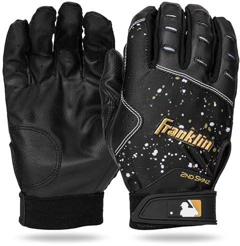 Franklin Sports MLB Guanti da combattimento - Coppia di guanti da battaglia a goccia a goccia a goccia a 2 ° pelle - coppia in pelle premium per adulti + giovani - nero oro - gioventù XX Small