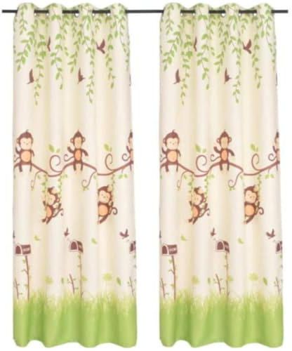 Kind 2er-Set Verdunkelungs Vorhang,Grau Tier Affe Kinder Gardinen Ösen Gardine Thermo Polyester Schlafzimmer Vorhänge Dekoratives Muster Européen 214 x 183 cm (HxB)