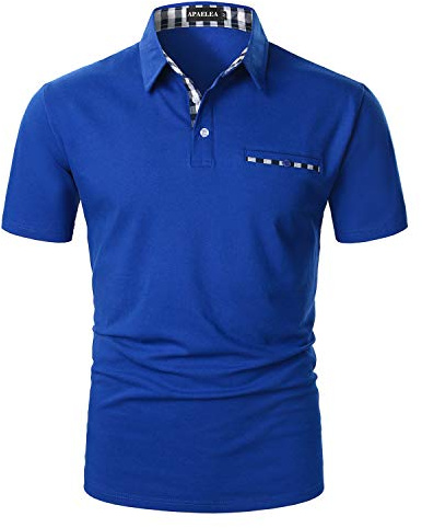 APAELEA Polo Uomo Manica Corta Estivo T-Shirt da Golf a Contrasto Maglietta da Rugby,Blu,M