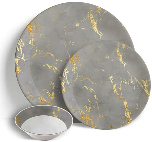 Peacock Supplies - Grey & Gold Marble - 18pc Dinner Set - Ceramic Porcelain China
