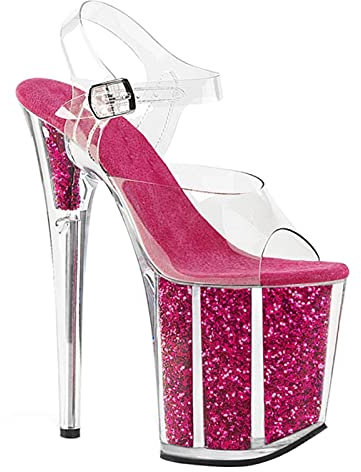 20Cm/7.87In Tacco A Spillo Scarpe con Tacco Alto da Donna Sandali Sexy in Cristallo Donna Open Toe Pole Dance Party Scarpe da Ballo da Sera Plus Size Pompe da Uomo,Rosa,39 EU