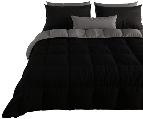 PETTI ARTIGIANI ITALIANI - Edredón de Matrimonio de Invierno, edredón Doble, Color Liso, Doble Cara, Negro, 100% Fabricado en Italia