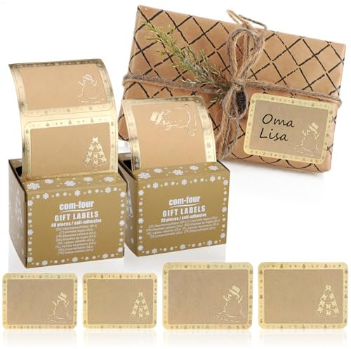 com-four® 60x Aufkleber für Geschenke zu Weihnachten bis 8 cm - Sticker für Geschenkbeschriftung goldfarben - Geschenketiketten mit weihnachtlichen Motiven - selbstklebend (060 - Aufkleber braun)
