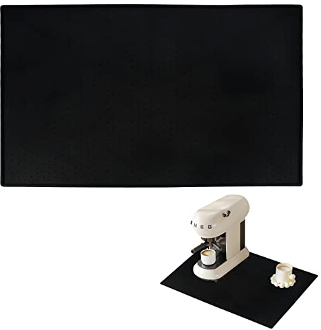 Alfombrilla de Silicona Antideslizante para Cafetera - Almohadilla con Diseño de Gránulos para Estabilizar y Proteger la Mesa (Negro, 48x30CM)