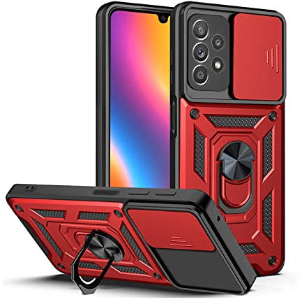 LBH Armor Hülle für Samsung Galaxy A52 / A52 5G / A52s 5G Case mit Kameraschutz Outdoor Stoßfest Handyhülle 360 Grad Metal Ring Halter Ständer Schutzhülle für Handyhalterung Auto Magnet Rot