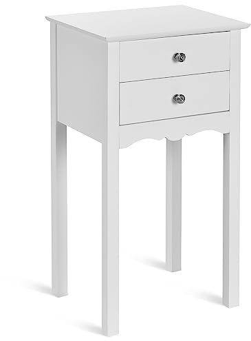 KOMFOTTEU Nachttisch mit 2 Schubladen, Telefontisch Holz, Couchtisch 40 x 32,5 x 75 cm, Nachtschrank schmal für Schlafzimmer Wohnzimmer