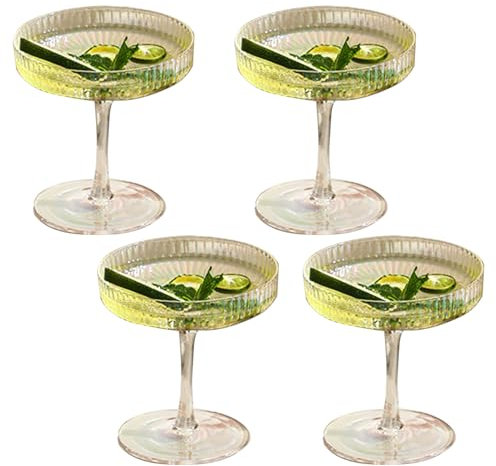 BEIJIALY Ensemble de 4 Verres à Martini, Verres à Cocktail en Cristal, Verres à Margarita Nervurés Verres à Martini en Cristal Colorés, Verrerie de Couleur Cocktail pour Champagne,(Coloré)