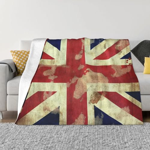 Vintage Union Jack Britische Flagge, ultraweiche Micro-Fleece-Decke, warme Überwurfdecke für Couch, leichte Decke, Luxus-Bettdecken für Sofa, Stuhl, Schlafzimmer, Wohnzimmer
