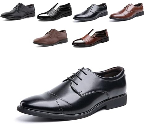 Hitmars Zapatos Oxfords Hombre Derby Cordones Cuero Patente Traje Brogue Clásicos Formales Zapatos Vestir Negocios Casuales Fiesta Boda Negro Marrón EU 37-48