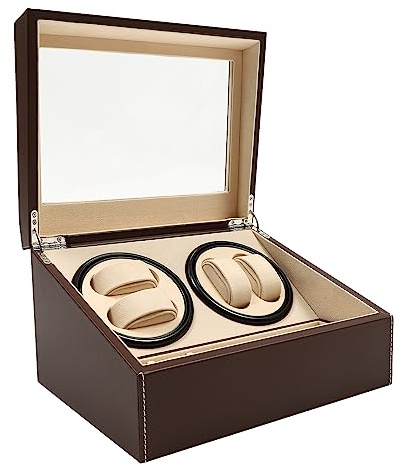 KAUITOPU 4+6 compartimentos, caja de reloj automática con cojín desmontable, pantalla giratoria automática para tienda de relojes y hogar, marrón