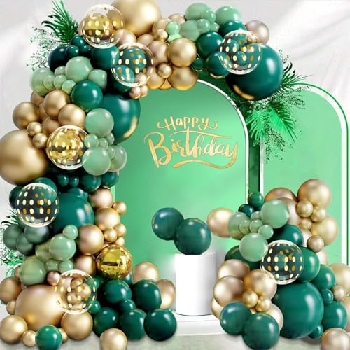 Kit di ghirlande ad arco di palloncini verdi e oro, 145 palloncini color oro metallizzato verde smeraldo per feste di compleanno e decorazioni per baby shower, tema safari nella giungla