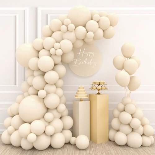 Palloncini Sabbia Bianca, Kit Arco 110 Palloncini Beige Crema per Compleanno, Battesimo, Baby Shower Decor (18/12/10/5 Pollici)