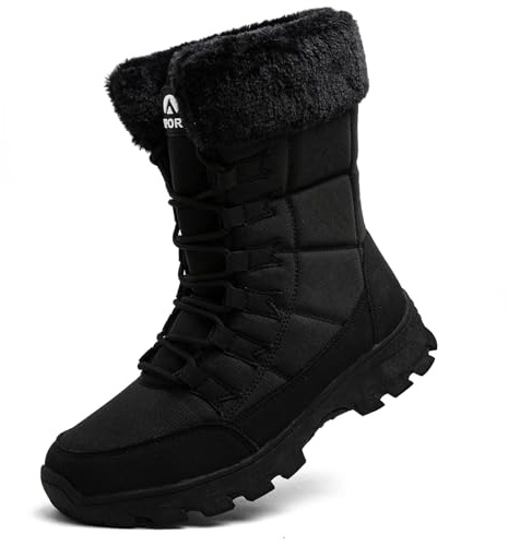 Topwolve Snow Boots Men's Waterproof Winter Boots Outdoor Warm Fur Lined Mid Calf Walking Boots,All Black,9 UK