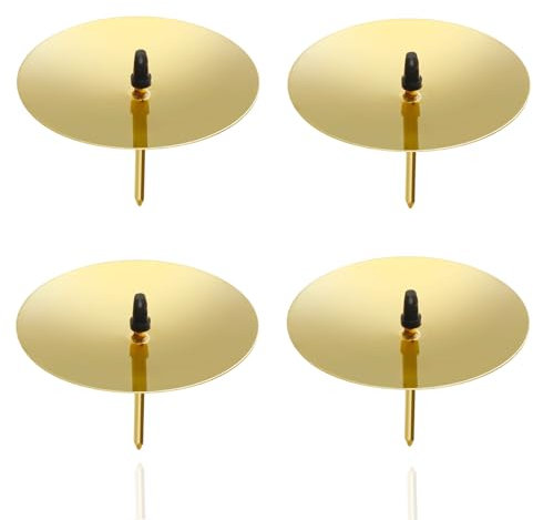 4 tapones para corona de Adviento de 5 cm, soporte universal para velas, plato de vela con mandril, para corona de Adviento, Navidad, soporte para corona de Adviento con mandril (dorado)