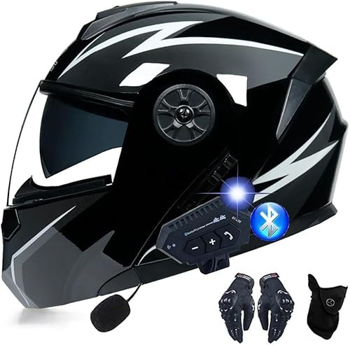 Casco de Moto Modular Bluetooth para Adultos, Mujeres y Hombres - Integral Con Auriculares Bluetooth de 150 m - Homologado ECE D, XL61-62CM