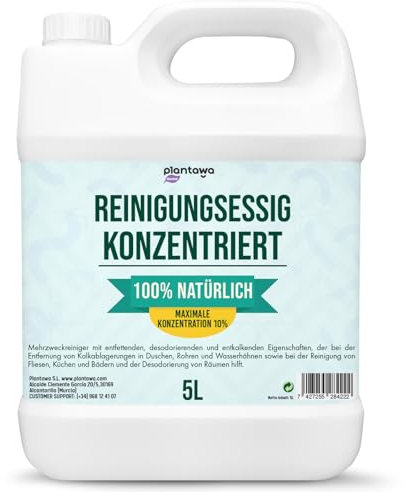 PLANTAWA Essigreiniger Konzentrat 10º 5L | Weißer Essig zum Reinigen | Kraftvoller Kalkreiniger für Küche & Bad | Natürlicher Haushaltsreiniger ohne Zusatzstoffe