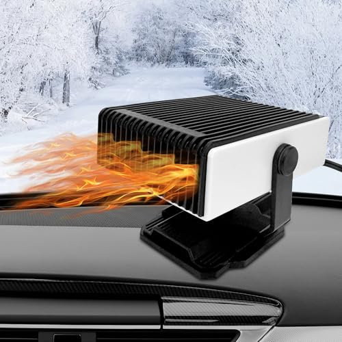 MIUUIPI 12V Auto Heizung, Auto Heizlüfter Tragbare, 2 in 1 Heizung und Ventilator, 360° Drehbar, Anti-Beschlag Windschutzscheibe Defroster, Einstecken in Zigarettenanzünder Autoheizung