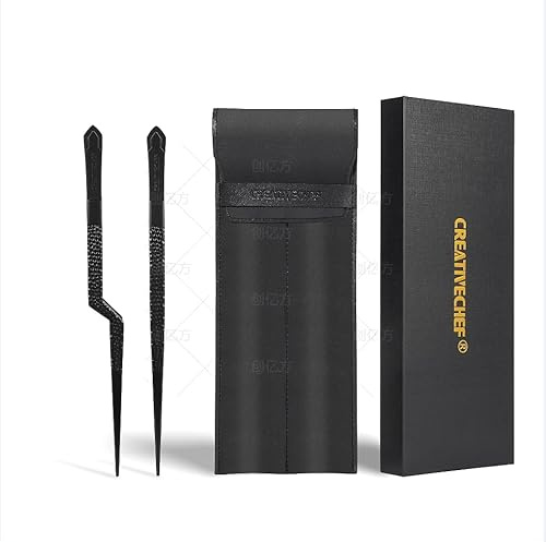 CREATIVECHEF Set di pinzette da 25,4 cm e offset, pinze professionali in acciaio inox, multiuso ad alta precisione per barbecue, placcatura e servizio