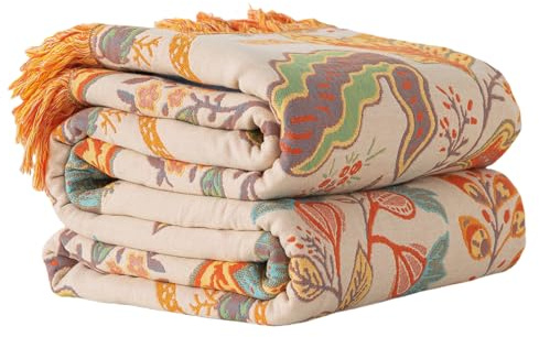 Boho Throw Blanket for Bed - 100% Cotton Ultra Soft Luxury Throw Rustic Fall Quilt,Bird Printed Farmhouse Decor Bed Blankets,Throw for Living Room Sofa Couch Chair (Boho Flower, 200X230CM)