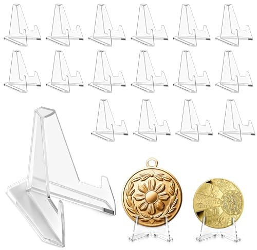 Dreamark 40 Pezzi Mini Supporti in Acrilico Trasparente, Cavalletti Espositori Stabili per Monete, Carte da Collezione, Foto e Medaglie, Design Triangolare 55 x 54 x 35 mm