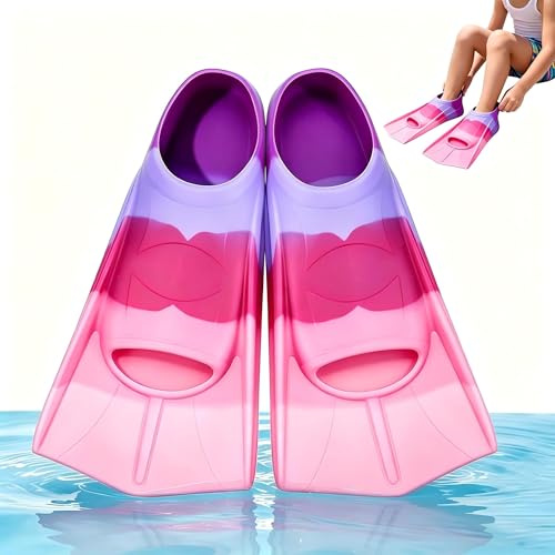 Palmes de natation pour enfants, 100 % silicone, palmes courtes pour enfants, palmes de plongée en silicone, palmes courtes pour l'entraînement, la natation et la plongée en eau libre (A, S)