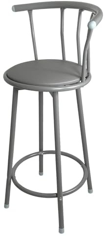 PREMZO 360° Swivel Breakfast Bar Stool Chair Footrest Round Tall with Crown Back Rotating Seat Chair Comfortable Soft Leather Padded Seat Strong Metal Frame Kitchen Dining Restaurant (Grey)