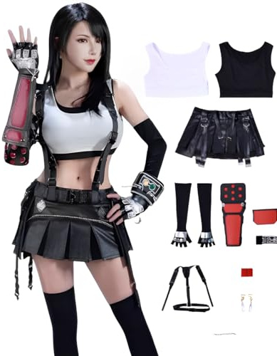 FCCAM Costume de cosplay Tifa Lockhart FF7 - Ensemble complet pour carnaval, jeu de rôle, Halloween