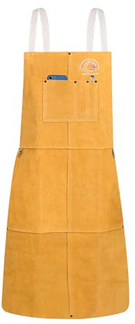 Strongarm Heavy Duty Leather Welding Apron 24x42 Extra Long, Split Cowhide, Heat & Spark Resistant, Cross-Back Straps with Buckle, Kevlar Stitched, 2 Front Pockets