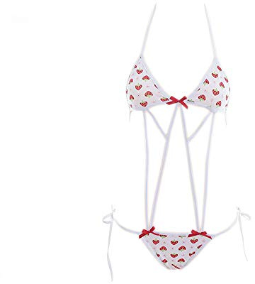 Mini bikini strawberry lace up underwear set anime role play T-String bikini (S0362Red)