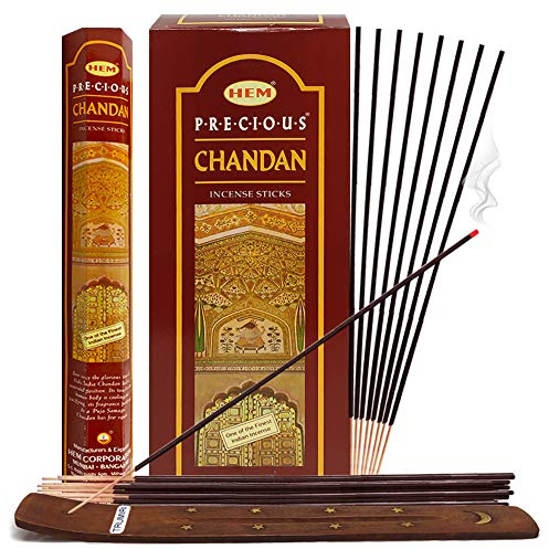 Precious Chandan - Varillas de incienso y soporte para varillas de incienso (sándalo indio)