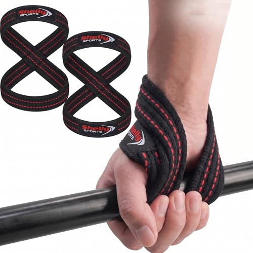Shelly Figure 8 Straps for Heavy Duty Deadlift Weightlifting Powerlifters Cotton Straps available in 4 Sizes Double Loop for Workout Enthusiasts GYM Training Support Hand Protective Suitable Men Women