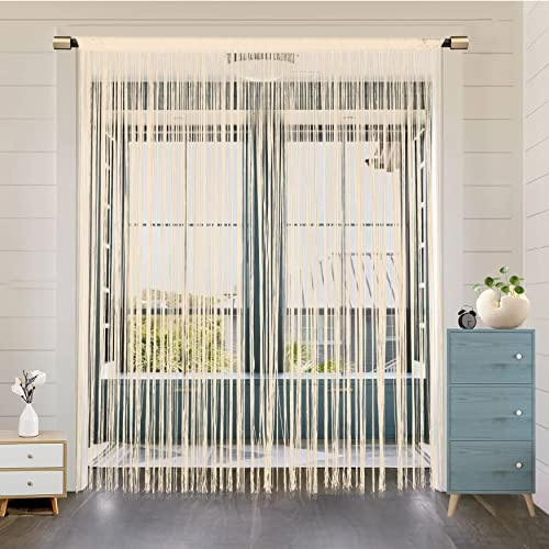 HSYLYM String Door Cortina Decoraciones para Ventanas Divisor de Habitaciones Decoraciones para Habitaciones Cortina Individual para Ventana W200xL200cm Champán