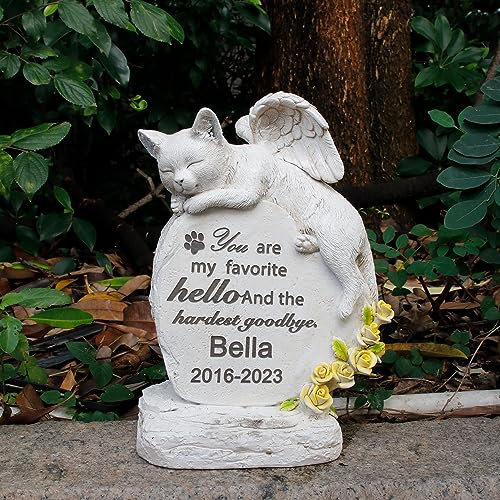 MARYTUMM Personalized Cat Angel Memorial Stones Headstones - Cat Grave Markers Tombstones Engraved with Name Outdoor Loss of Cat Sympathy Gifts Memorial Gifts