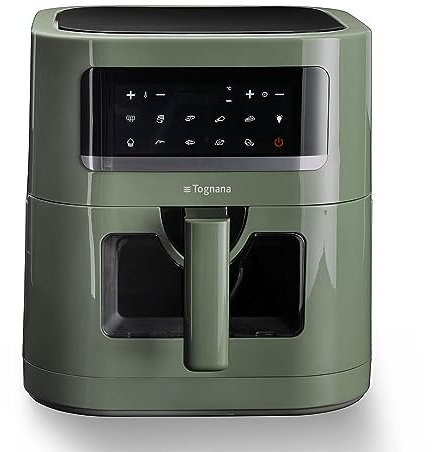 Tognana Iridea, Friggitrice ad aria 7 L con contenitore e griglia antiaderente e display digitale, verde salvia