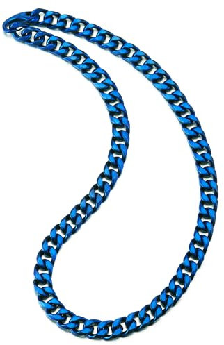 COOLSTEELANDBEYOND 12MM Breit 60CM Lang Blau Panzerkette, Miami Kubanische Kette Halskette für Herren, Hip Hop, Edelstahl