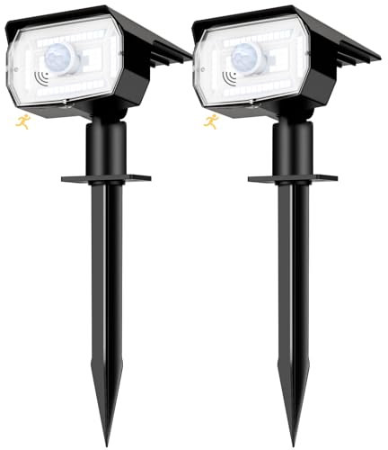 nipify 2 Pezzi Faretti Solari da Giardino con Sensore di Movimento, [56LED/3 Modes] Lampade da Giardino Potenti Impermeabile Luci Solari Esterno per Cortile Vialetto (Bianco Freddo)