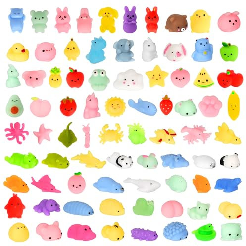 Mini Squishy Pack, Soft Mochi Squishy Toys 80 Pcs Moji Fidget Toy, Kawaii Tier Squishies Partytüten Füllstoff Stressabbau Spielzeug für Kinder Erwachsene Weihnachten Geburtstagsgeschenk