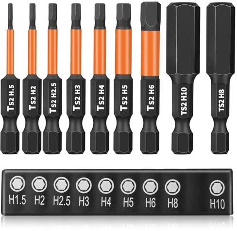 GOTRUST 9PCS Hex Sechskant Schraubendreher Bits Set, Magnetische Hexagon Innensechskant Lang, 1/4 Innen Sechskantkopf Bohrer H1.5, H2, H2.5, H3, H4, H5, H6 H8 H10