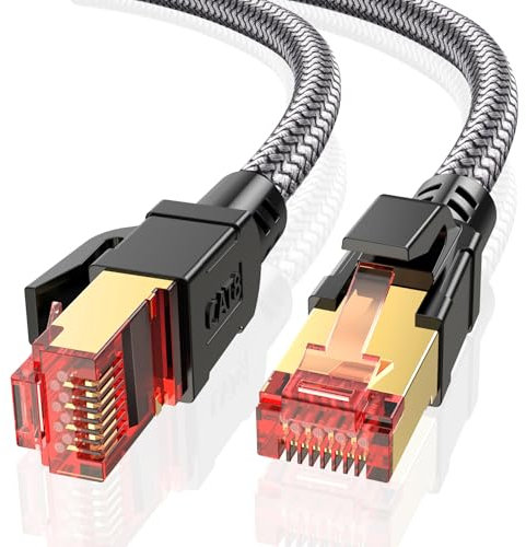 Ltemziiy Cat 8 Lan Kabel 2M,40Gbps Hochgeschwindigkeits Gigabit 2000MHz Geflochtener Netzwerkkabel Ethernet Kabel,S/FTP Patchkabel mit RJ45 vergoldeter Stecker,für PS5/Laptop/Router/Gaming/Modem