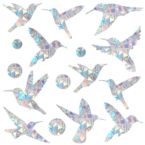 48 Stück Prisma-Fensteraufkleber für Vogelschläge, Anti-Kollisions-Aufkleber, verhindern, dass Vögel in Fenster fliegen, Kolibri-Kreis-Stil