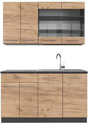 Vicco Singleküche Fame-Line, Goldkraft Eiche/Anthrazit, 140 cm, AP Anthrazit, zur individuellen Kombination mit weiteren Modulen geeignet