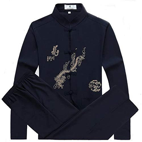 FGDIUCVN Kampfsportbekleidung Herren Kampfsport Set Kung Fu Uniform Tang Anzug mit Drachenmuster,Schwarz,L