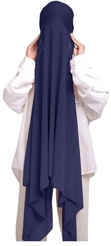 Lina & Lily Hijab Instantáneo de Gasa, Bufanda Musulmana con Gorro Jersey Integrado (Azul Marino)