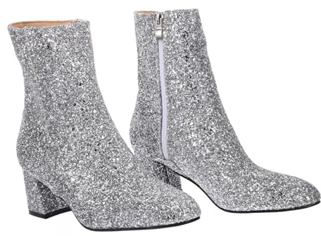 GALPADA Botines de Mujer Tacón Alto y Punta Puntiaguda en Color Plata, Material Pu Artificial y Suela de Caucho, Diseño Elegante Cremallera Lateral para Otoño E Invierno