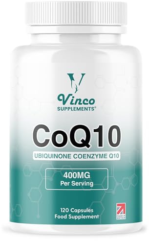 Vinco CoQ10 400mg - 120 High Strength Ubiquinone Coenzyme Q10 Capsules Antioxidant Supplement for Heart & Cardio, Increased Energy & Focus - Naturally Fermented - Non-GMO & Gluten Free - UK Made