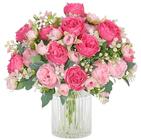 SOMYTING Peony Artificial Flowers,Faux Peony Bouquet 4 Bundles (Rose red) | Bouquet Silk Peonies Bouquets for Wedding Party Table Centerpieces Flower Arrangement Home Kitchen Decor
